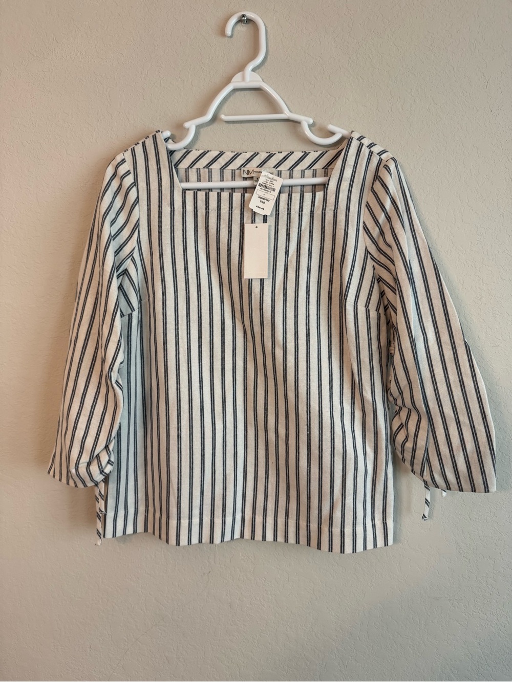 Neiman Marcus Linen Blend Striped Top